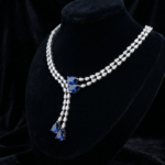 Orijinal safir Doğal Taş Swarovski Süslemeli 925 Ayar Gümüş Bayan Kolye (Gerdanlık) - Görsel 5
