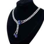 Orijinal safir Doğal Taş Swarovski Süslemeli 925 Ayar Gümüş Bayan Kolye (Gerdanlık) - Görsel 3