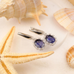 Orijinal Natural Safir Doğal Taş Gümüş Küpe