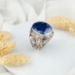 Orijinal Safir Doğal Taş Gümüş Erkek Yüzük (18 ct)