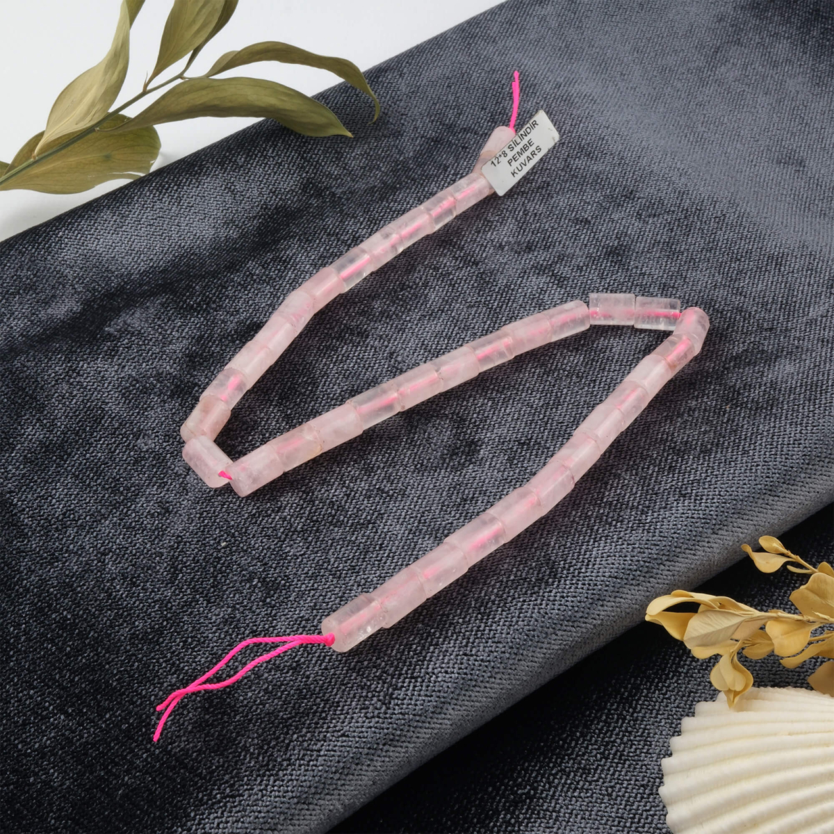 toptan doğal taş dizi pembe kuvars 12x8mm silindir kesim profesyonel dizim için doğal taş