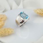 Blue Topaz Doğal Taş Gümüş Erkek Yüzük (7ct)