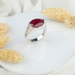 Yakut Doğal Taş Gümüş Erkek Yüzük (8ct)