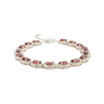 Bracelet pour femme en argent 925 conçu avec des pierres naturelles de grenat rouge de taille ovale et détails scintillants.