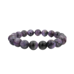 Bracelet flexible en pierre naturelle fait de perles rondes et lisses de charoite violette veinee de qualite 5A+.