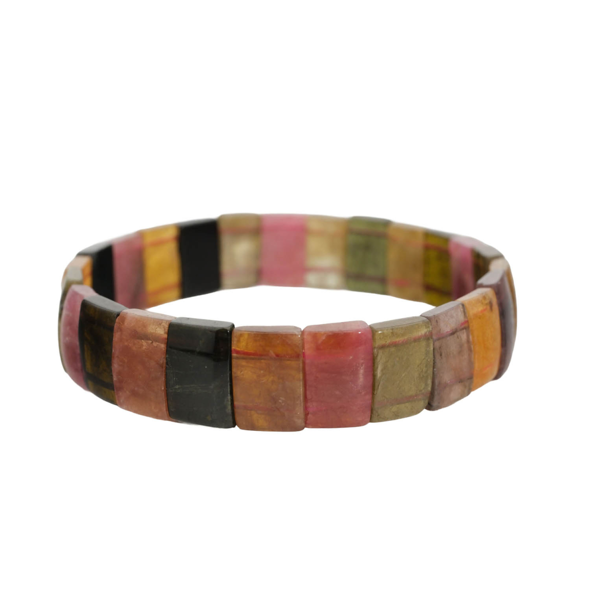 Bracciale flessibile unisex taglio rolex realizzato in blocchi di tormalina multicolore di qualita 5A+ naturale originale.