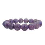 Bracelet flexible en pierre naturelle fait de grandes perles rondes et lisses de charoite violette veinee de qualite 6A+.