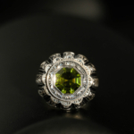 925 sterling silver men's ring featuring an octagonal facet cut original peridot natural stone and handcrafted engravings.