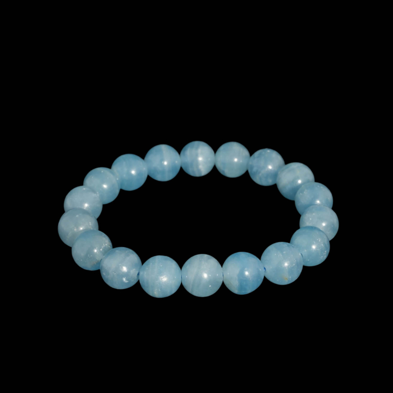 Bracciale in pietra naturale di calcite blu originale con perle grandi da 11-12 mm di colore blu pastello.