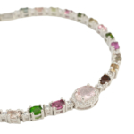A luxury designer women's bracelet made of original oval cut multicolor tourmaline gemstones set in 925 sterling silver.