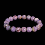 Bracciale flessibile in pietra naturale realizzato con perle rotonde e lisce di charoite viola venata di qualita 5A+.