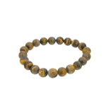 Bracelet flexible en pierre naturelle fait de perles rondes et lisses de jaspe bourdon de 9-10mm avec des bandes jaunes et noires.