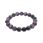 Pulsera flexible de piedra natural hecha de cuentas redondas y lisas de charoita morada veteada de calidad 5A+.