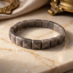 Orijinal gümüş pırıltılı silver obsidyen doğal taşından üretilmiş rolex kesim şık tasarım bileklik.