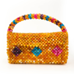 Luxury natural stone bag handcrafted using approximately 2000 pieces of 8mm facet cut original multi-colored Madagascar agate stones.