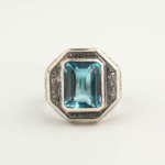 Orijinal Blue Topaz Taşı 925 Ayar Gümüş Tasarım El İşçiliği Erkek Yüzük (14ct) - Görsel 2