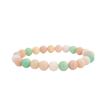 A luxury flexible natural stone bracelet made of 8-9mm round green chrysoprase and soft pink opal beads.