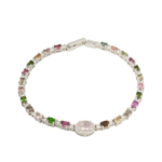Pulsera de diseno de lujo para mujer hecha de piedras de turmalina de colores naturales de corte facetado engastadas en plata de ley 925.