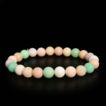 Bracelet flexible en pierre naturelle fait de perles rondes de chrysoprase verte veinee ve opale rose de 8-9mm.
