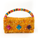 Sac de luxe en pierre naturelle fabriqué à la main en utilisant environ 2000 pierres d'agate de Madagascar multicolores originales de taille facette de 8 mm.