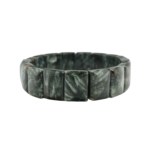 Bracciale flessibile unisex taglio rolex realizzato in pietra naturale serafinite originale con motivi argentei simili a piume.