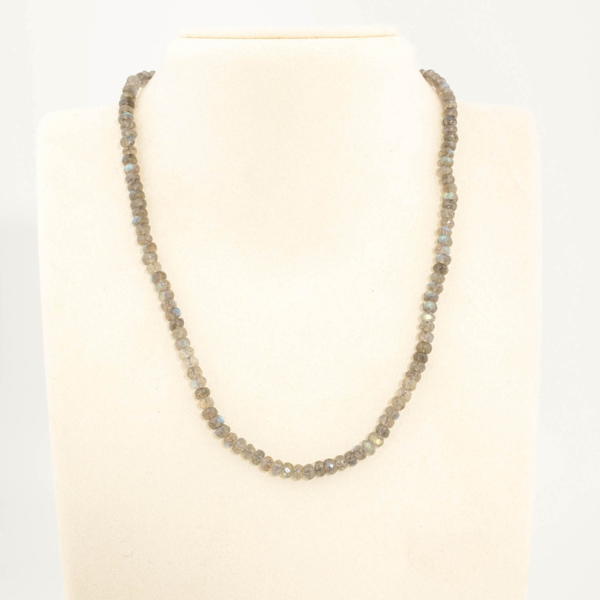 Collana da donna in argento 925 con grani rondelle sfaccettati in labradorite naturale qualità 6A+ (3,5-5,5mm).