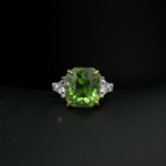Anillo de diseño de lujo para mujer adornado con gema de peridoto rutilado natural original de 16,17ct en plata de ley 925.