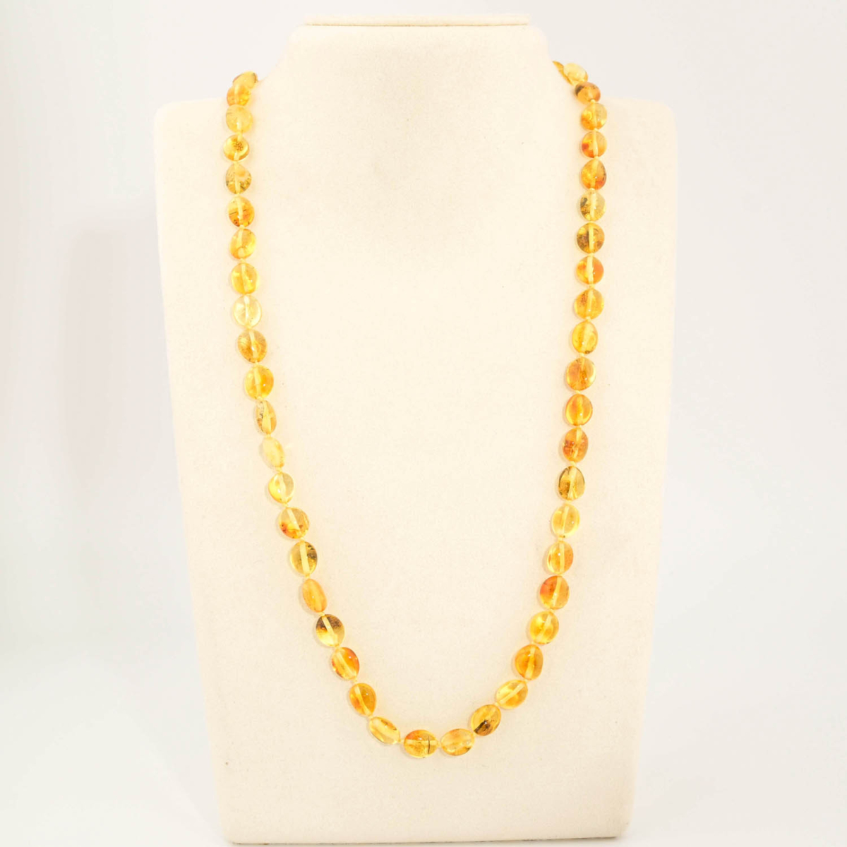 A certified original Baltic amber gemstone adult necklace (12-17g, 55-60cm) featuring smooth lemon yellow amber beads.