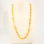A certified original Baltic amber gemstone adult necklace (12-17g, 55-60cm) featuring smooth lemon yellow amber beads.