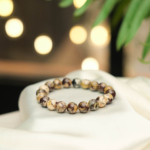 Design-Armband aus originalen 10-11mm Schoko-Jasper-Natursteinen im glatten Rundperlen-Schliff.