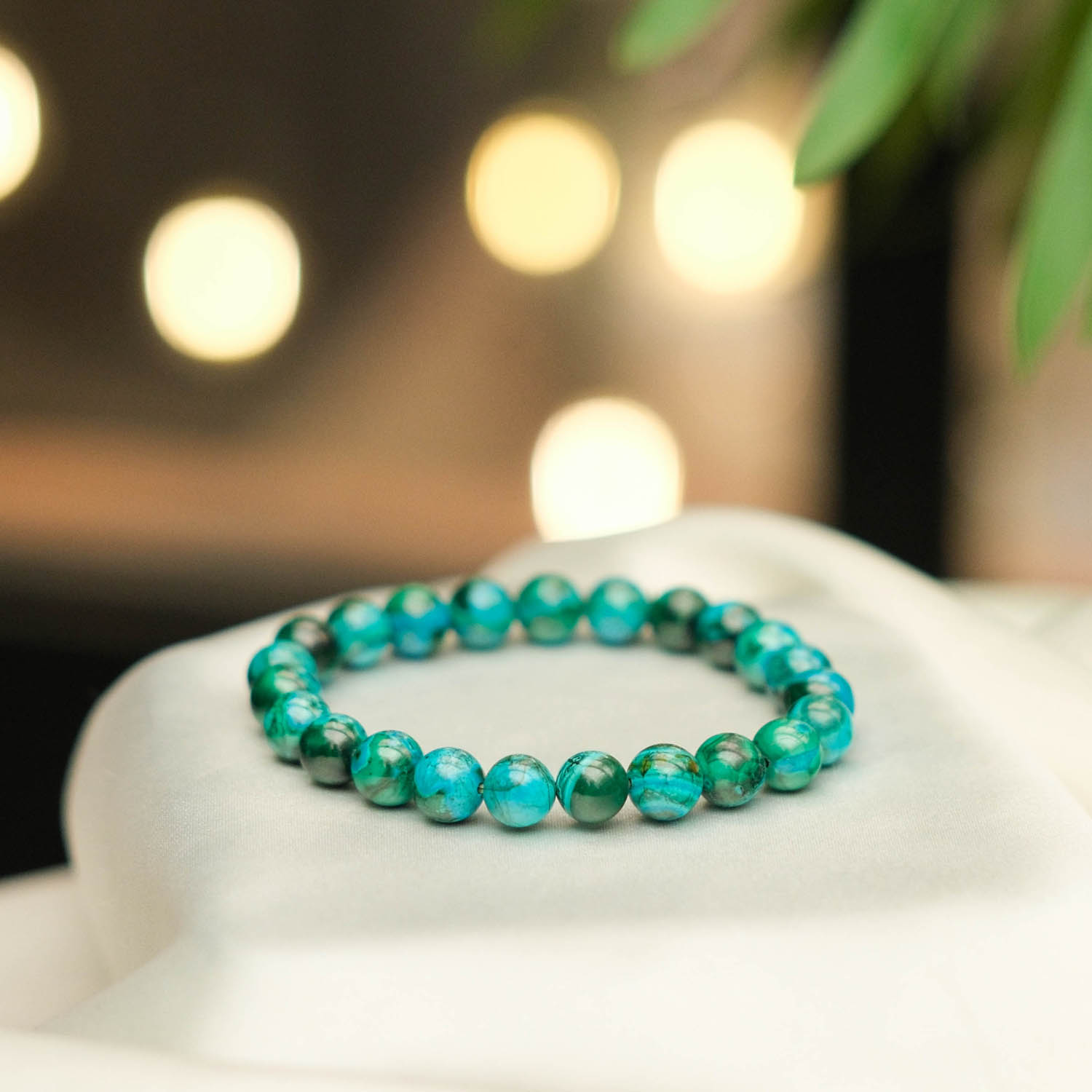 bracciale-pietra-malachite-crisocolla-naturale-6a-8-9mm-sfere-elegante Design-Armband aus originalen 8-9mm 6A+ Malachit-Chrysokoll-Natursteinen im glatten Rundperlen-Schliff.