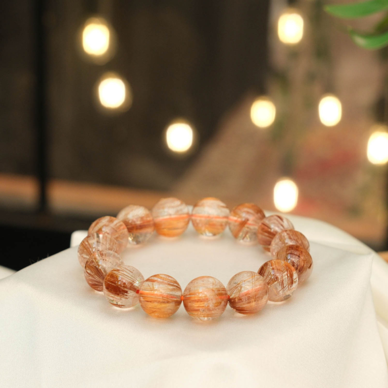 Luxus-Design-VIP-Armband aus originalen 14,54-14,56mm 10A+ kupfer-rutiliertem Rauchquarz-Natursteinen mit Zertifikat.