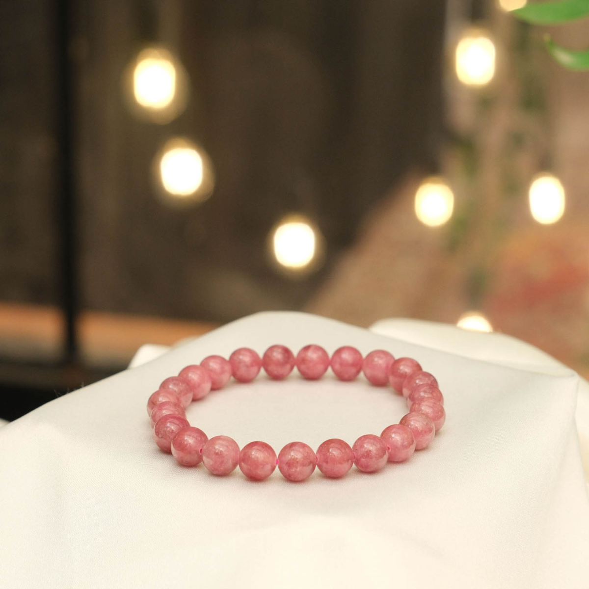 Design-Armband aus originalen 8-9mm pembe Turmalin-Natursteinen im glatten Rundperlen-Schliff.
