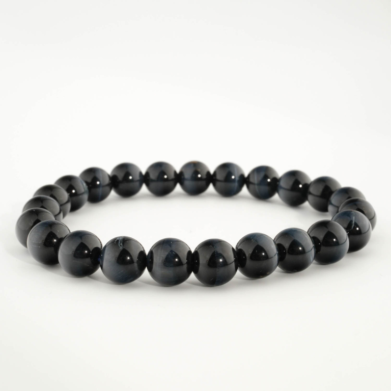 Bracciale di design di lusso da uomo ornato con sfere da 8-9mm di gemma di occhio di tigre blu naturale originale 6A+.