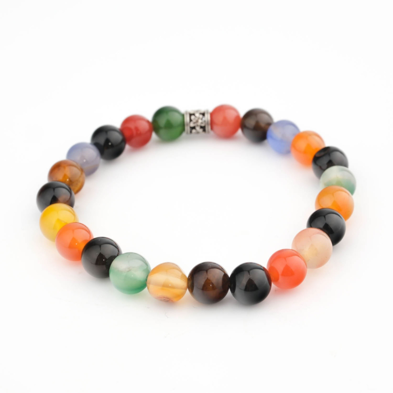 Bracelet de luxe composé de perles rondes en pierre naturelle d'agate colorée de 8mm.
