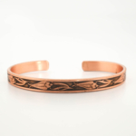 Bracciale sottile di design in rame puro con motivo a tulipani tradizionali esterno.