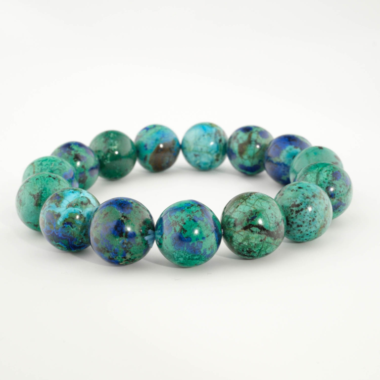 Bracciale di design ornato con sfere da 14-15mm di gemma di azurite malachite originale 6A+ con sfumature blu e verdi.