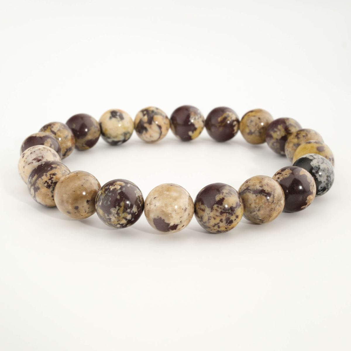 Bracciale di design ornato con sfere da 10-11mm di gemma di diaspro cioccolato naturale originale.