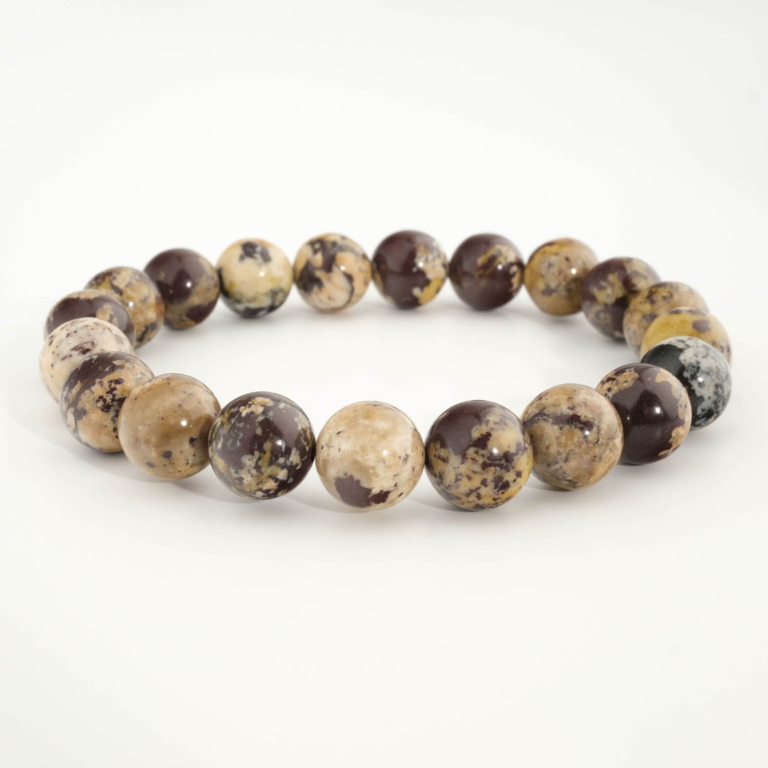 Bracciale di design ornato con sfere da 10-11mm di gemma di diaspro cioccolato naturale originale.