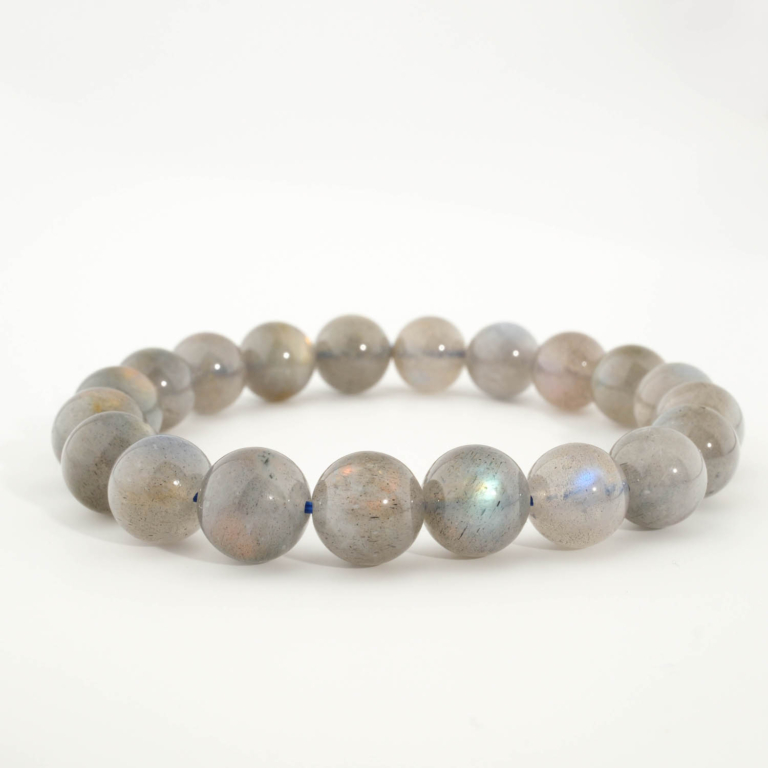 Bracciale di design ornato con sfere da 9-10mm di gemma di labradorite naturale originale 5A+.