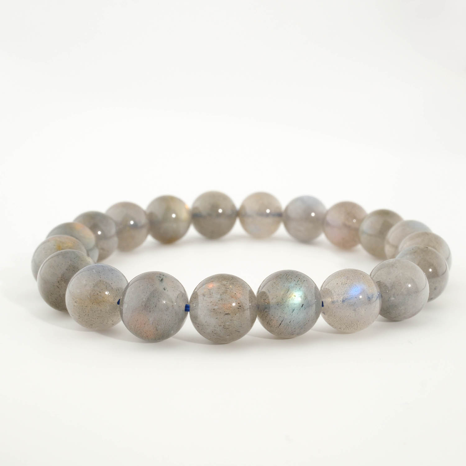 Bracciale di design ornato con sfere da 9-10mm di gemma di labradorite naturale originale 5A+.
