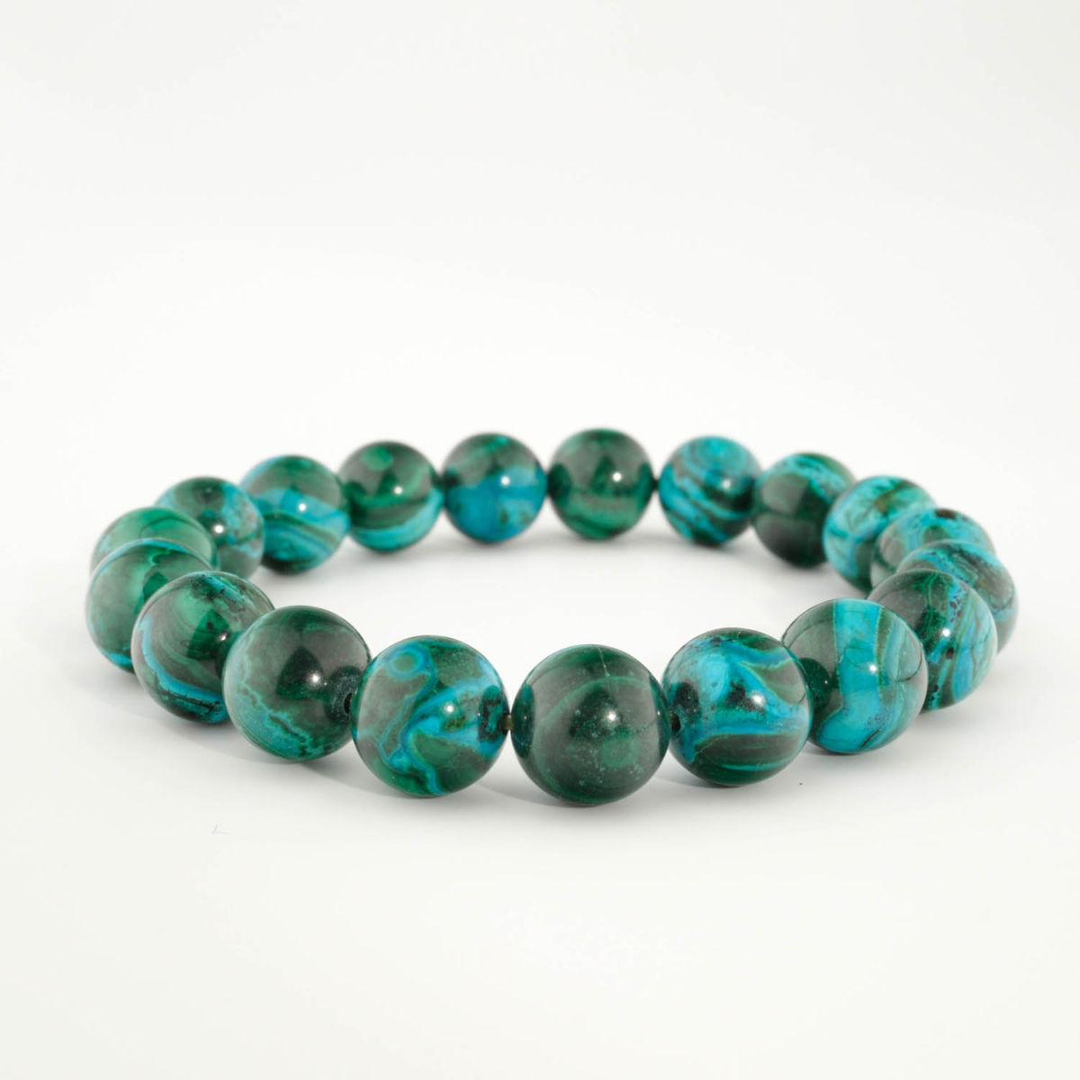 Bracciale di design ornato con sfere da 10-11mm di gemma di malachite e crisocolla originale 6A+ con sfumature verde e azzurro.