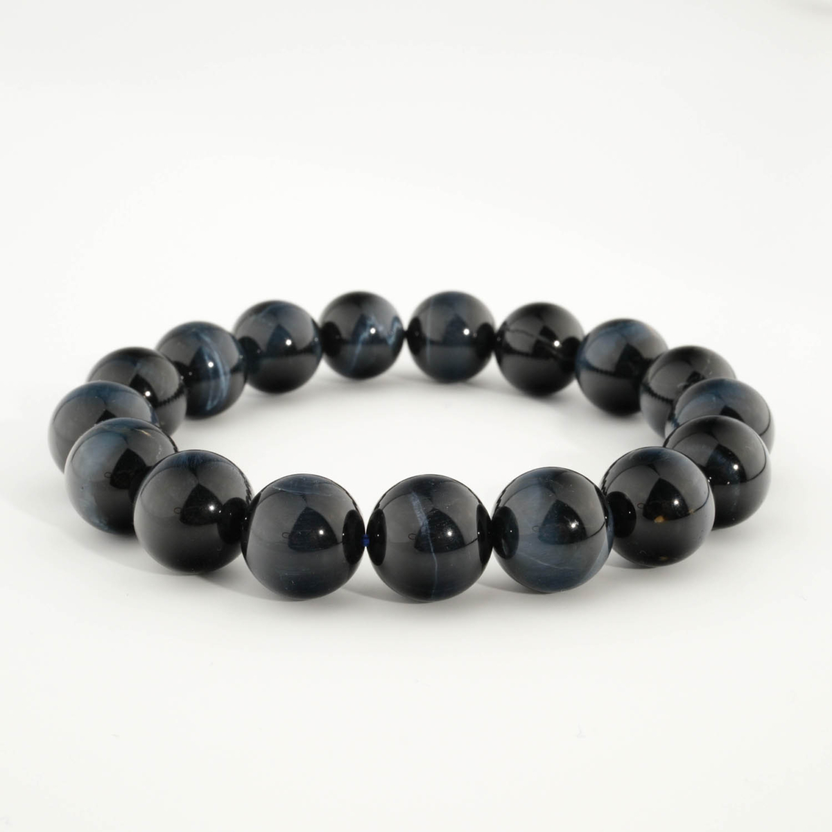 Bracciale di design da uomo ornato con sfere da 12-13mm di gemma di occhio di tigre blu naturale originale 6A+.