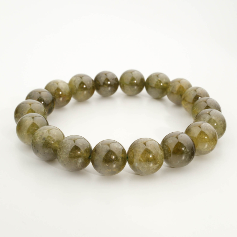Bracciale di design ornato con sfere da 11-12mm di gemma di peridoto originale 6A+ con sfumature verde oliva.