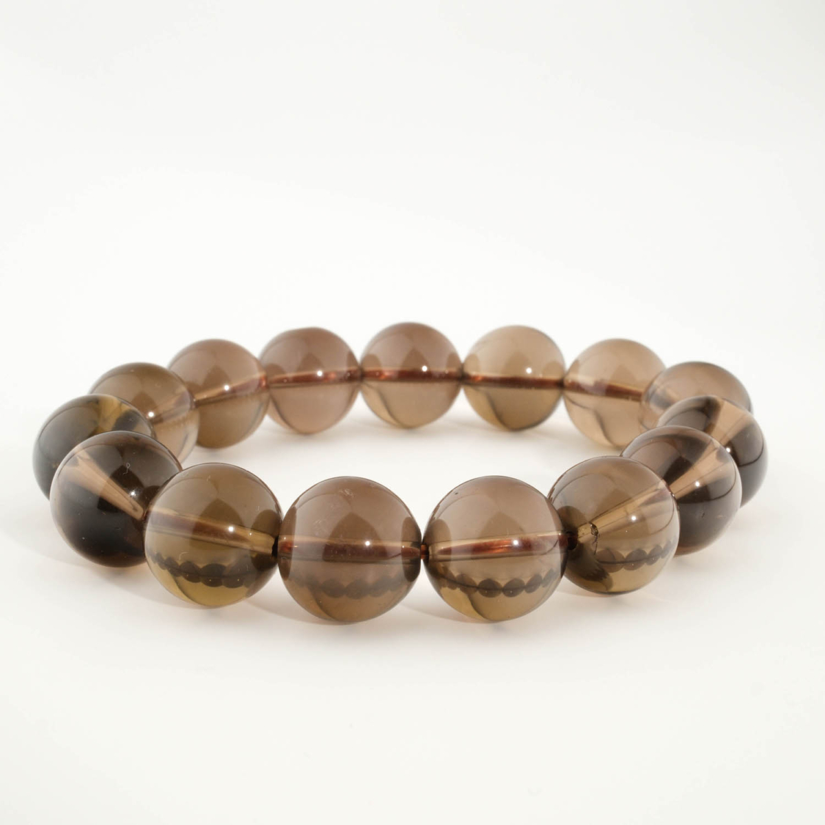 Bracciale di design ornato con sfere da 14-15mm di gemma di quarzo fumato originale 6A+ con sfumature marroni.