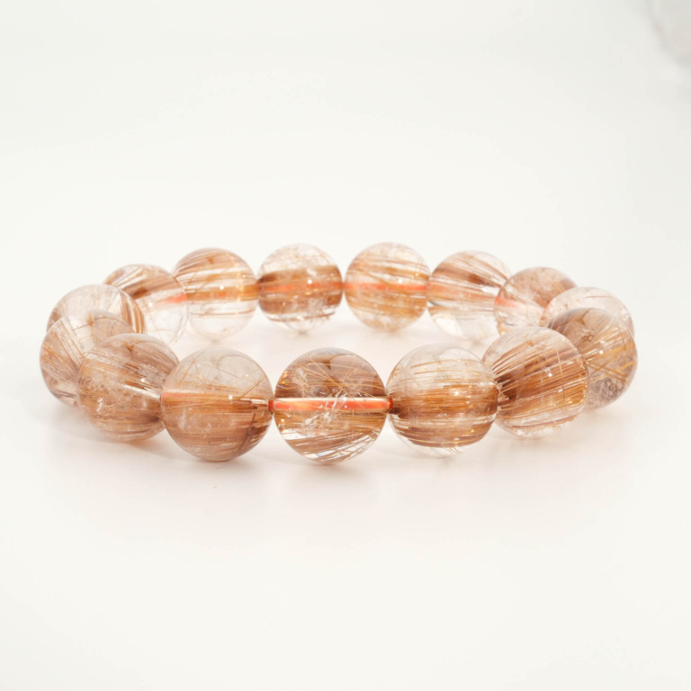 Bracciale di design di lusso ornato con sfere da 14,54-14,56mm di gemma di quarzo rutilato rame oro originale 10A+ VIP con certificato.