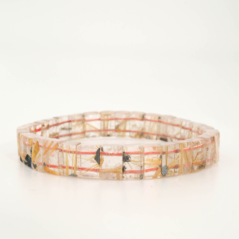 Bracciale di design ornato con elementi taglio rolex di gemma di quarzo rutilato dorato originale 5A+.