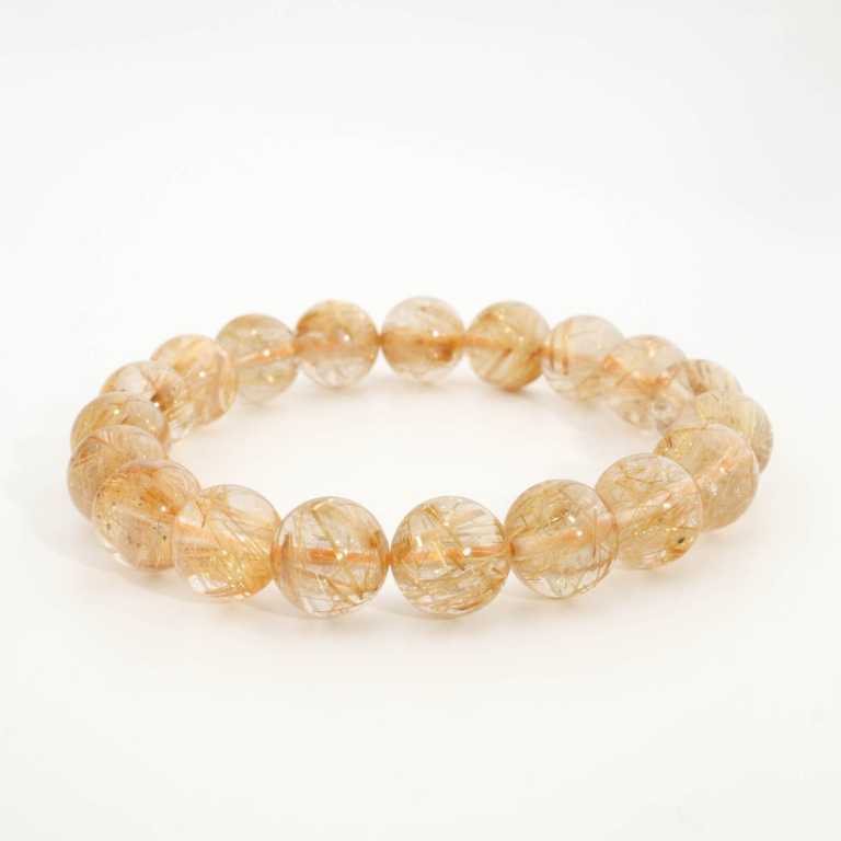 A luxury statement gemstone bracelet featuring original 10.22-10.28mm 10A+ VIP grade golden rutilated quartz round beads with international certification.