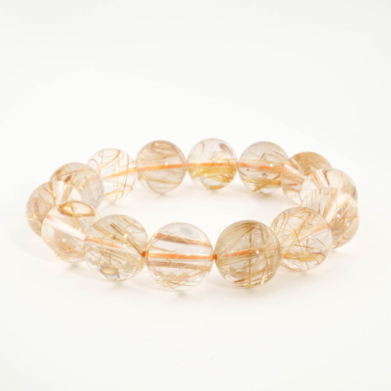 A luxury statement gemstone bracelet featuring original 16.01-16.03mm 10A+ VIP grade golden rutilated quartz round beads with international certification.