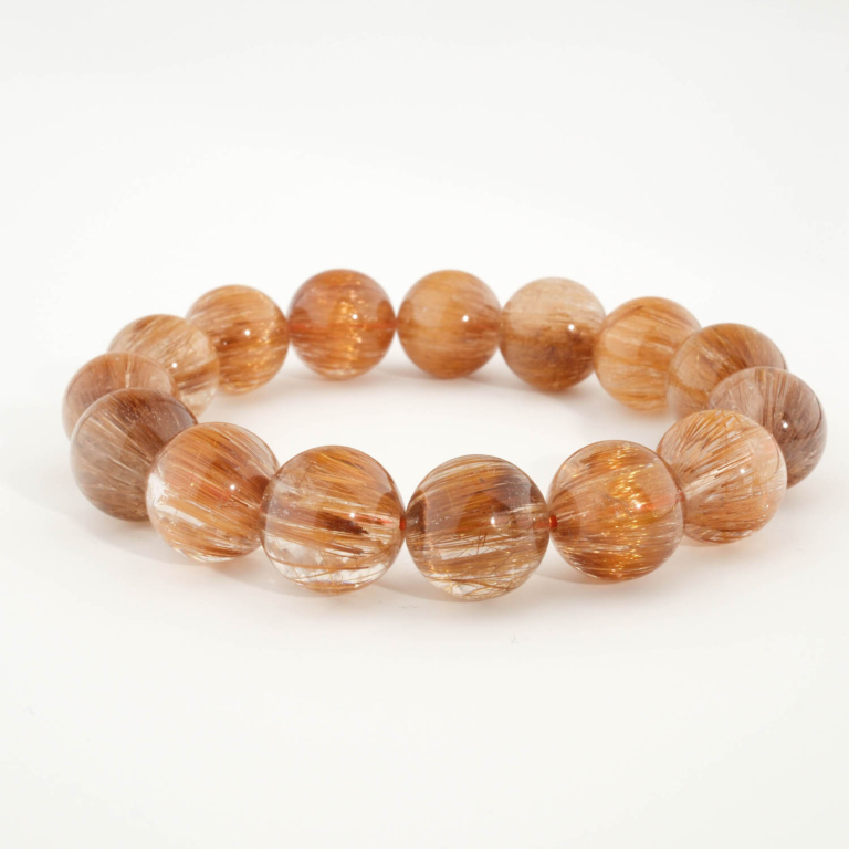Bracciale di design di lusso ornato con sfere da 15,23-15,34mm di gemma di quarzo rutilato oro originale 10A+ VIP con certificato.